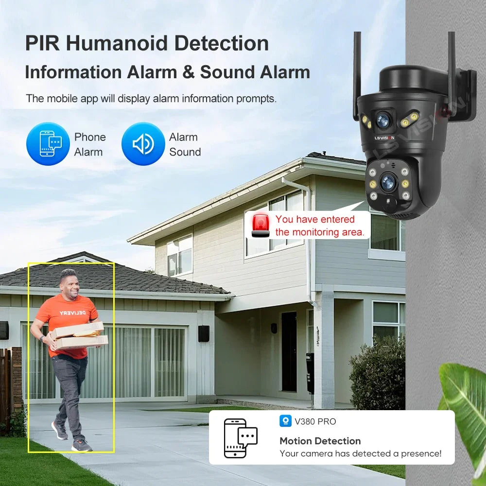 LS VISION 4K 8MP Dual Screens Solar-Überwachungskamera für den Außenbereich, 4G/WiFi Dual Lens PTZ Human Auto Tracking CCTV-Kameras V380 Pro App
