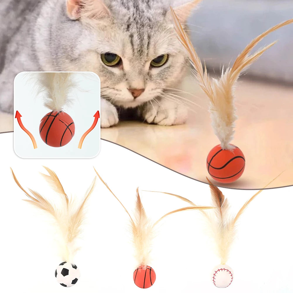 Interaktiver selbstausgleichender Ball für Katzen, Feder-Hüpfball für den Innenbereich, Flatterball für Haustiere mit hoher Rückfederung, Haustierzubehör