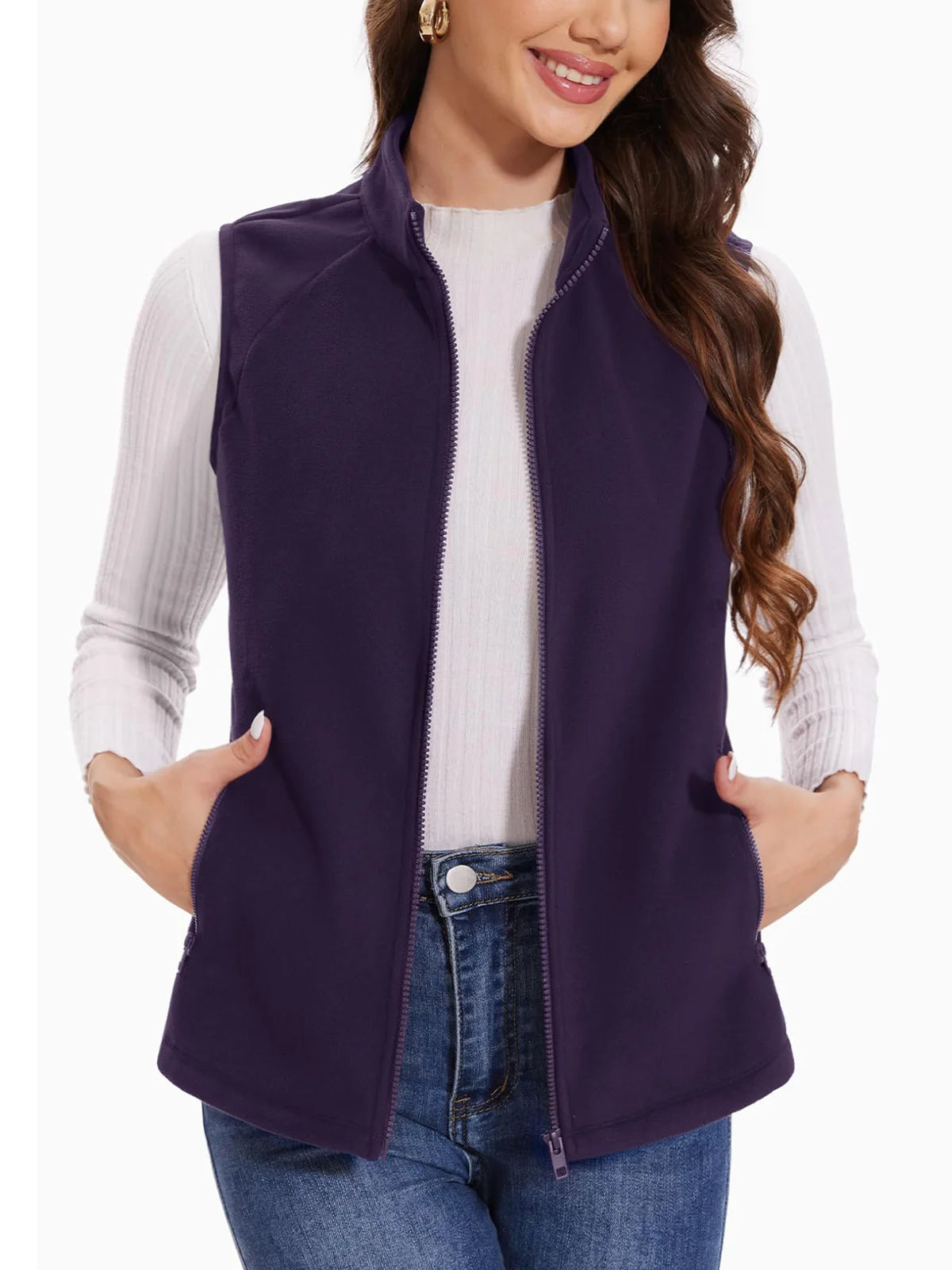 TACVASEN Herbst Winter Fleece Weste Damen warme ärmellose Jacken mit durchgehendem Reiß verschluss leichte Outdoor-Wander weste weibliche Weste