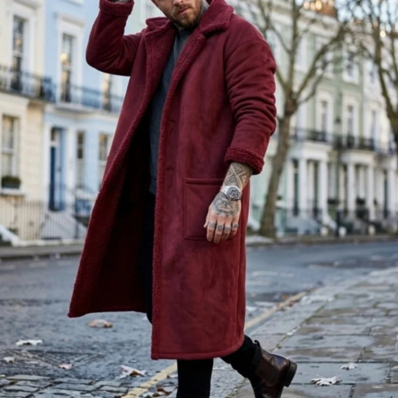 2026 Winter Langer Mantel: Neuer Streetwear-Freizeitmantel aus Fleece, Übergröße, Herren Winddichte Wildlederjacke