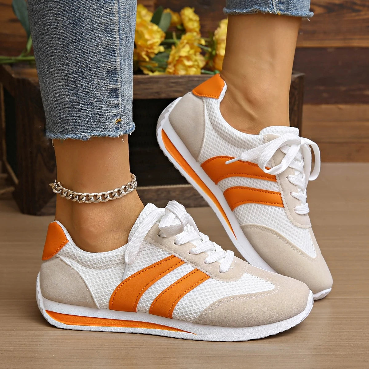 Leichte Mode-Turnschuhe für Damen, bequem, rutschfest, lässig, Sportschuhe, Damen, gestreift, Mesh, atmungsaktiv, Plateau-Turnschuhe