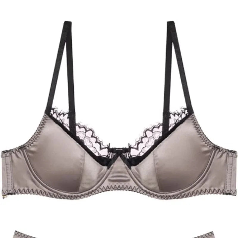 Rotes Satin-BH-Set, Dopamin-Dessous für kleine Brüste, Push-Up-Sammelt gegen Durchhängen, sexy Spitzen-Bralette für Frauen, rein sinnlich