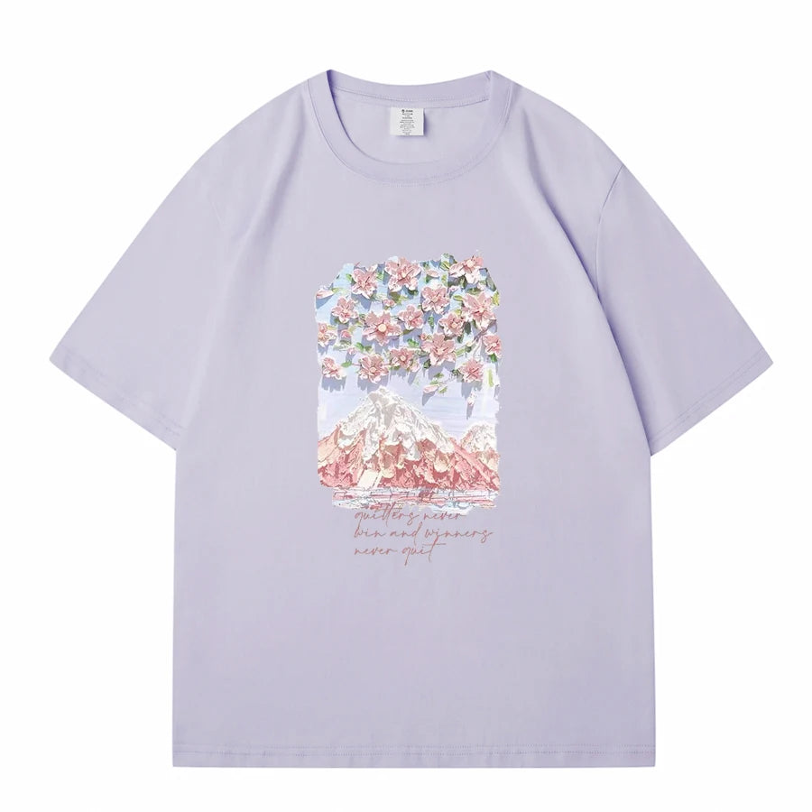 WAVLATII Damen-T-Shirts aus 100 % Baumwolle, Sommer-T-Shirts für Damen, Lavendel, Streetwear, bedruckte T-Shirts, grün, lässig, kurzärmelig, WT2328