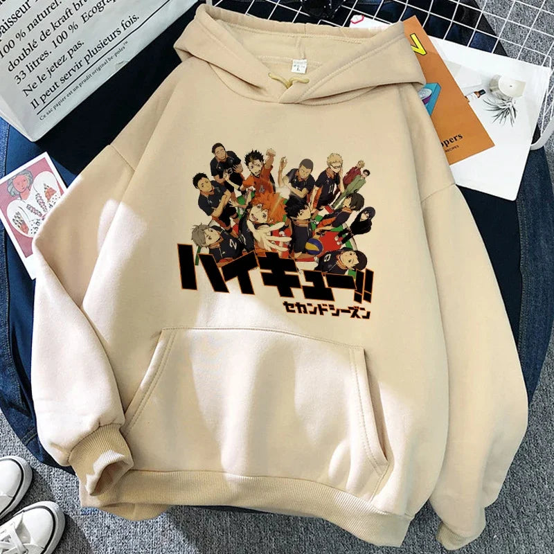 90er Jahre japanische Anime Haikyuu Hoodies Frauen lustige Karasuno Fly High Grafik Streetwear Winter warme Mode männliche Sweatshirts Unisex