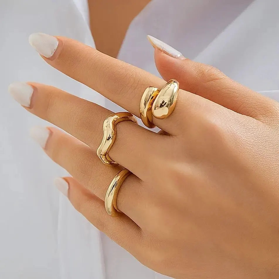 3Pcs Trendy Kreative Geometrische Welle Geformt Ring Set für Frauen Design Unregelmäßige Einstellbare Offenen Ring Finger Schmuck Zubehör