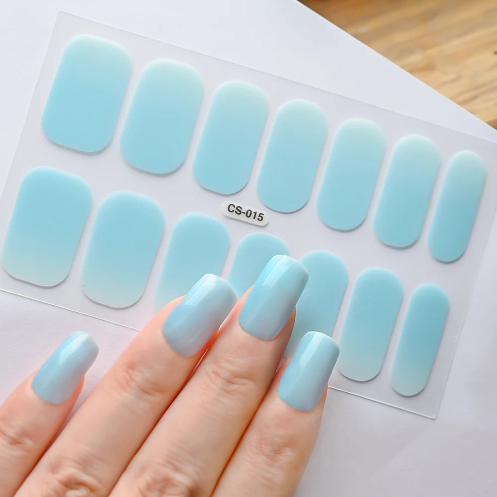 14 Tipps/Blatt Rosa Gel-Nagelaufkleber mit vollständiger Abdeckung, halbgehärtete UV-/LED-Lampe, Nagellackverpackungen, langanhaltende selbstklebende Maniküre-Spitze
