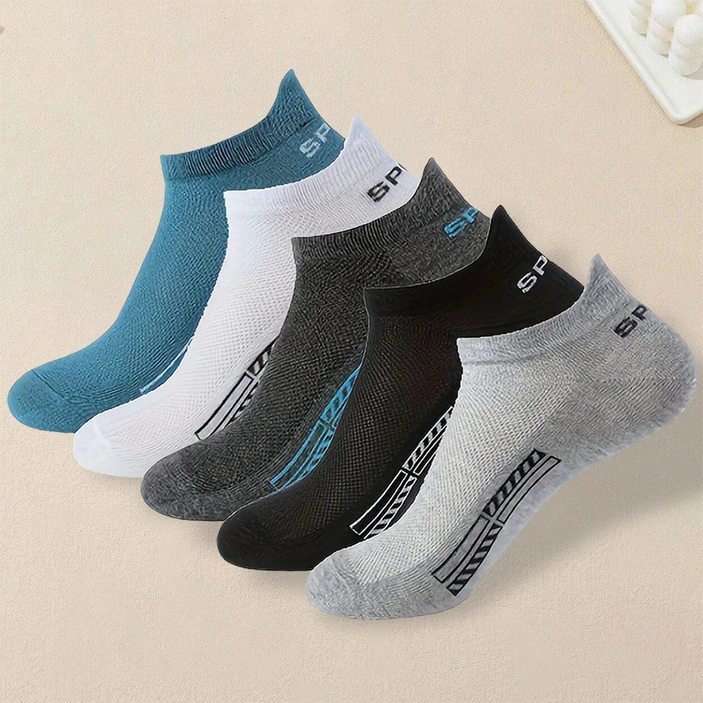 5-Paar Herren-Sommersocken, trendige, modische, einfache, vielseitige Herren-Söckchen, bequeme, leichte, atmungsaktive Freizeitsocken