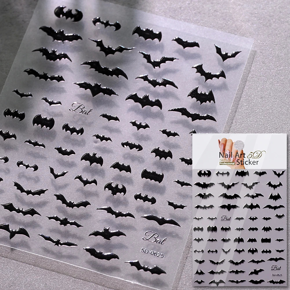 5D Halloween Geist Fledermaus Kürbis Nagel Aufkleber Glänzende Spinne Skelett Vintage Kreuz Nagel Aufkleber Halloween Gruselige Nagel Slider Decora