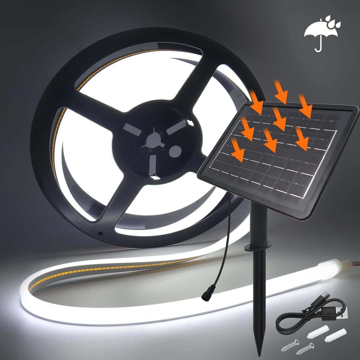 24V Solar COB LED Neonstreifen, doppelseitig leuchtend, 320 LEDs/m, wasserdicht, flexible Neonlampe, Innen- und Außenbereich, lineare Beleuchtung, 1M-10M