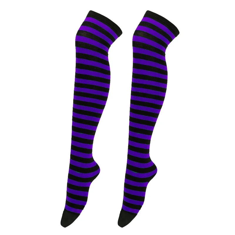 Frauen Gestreiften Druck Über Knie Lange Socken Oberschenkel Hohe Strümpfe für Weihnachten Halloween Anime Cosplay Kostüm Zubehör M6CD