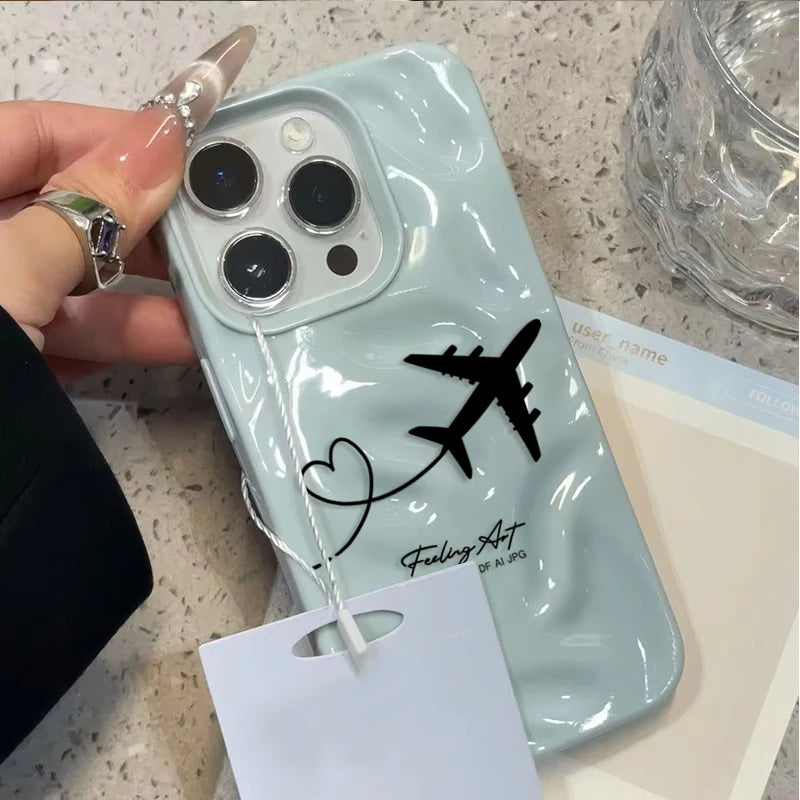 Trendige Flugzeug-Herz-Handyhülle für iPhone 17, 16, 11, 12, 13, 14, 15, Pro Max, Luftblau, Rosa, Gelb, stoßfeste, weiche Schutzhülle
