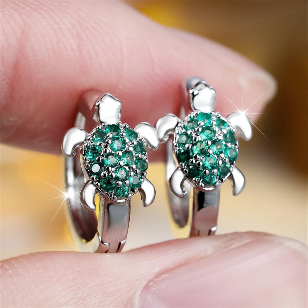 Mehrfarbige Zirkon Meeresschildkröte Creolen für Frauen Vintage Gold Silber Farbe Ohrschnalle Hochzeit Schmuck Valentinstag Geschenke