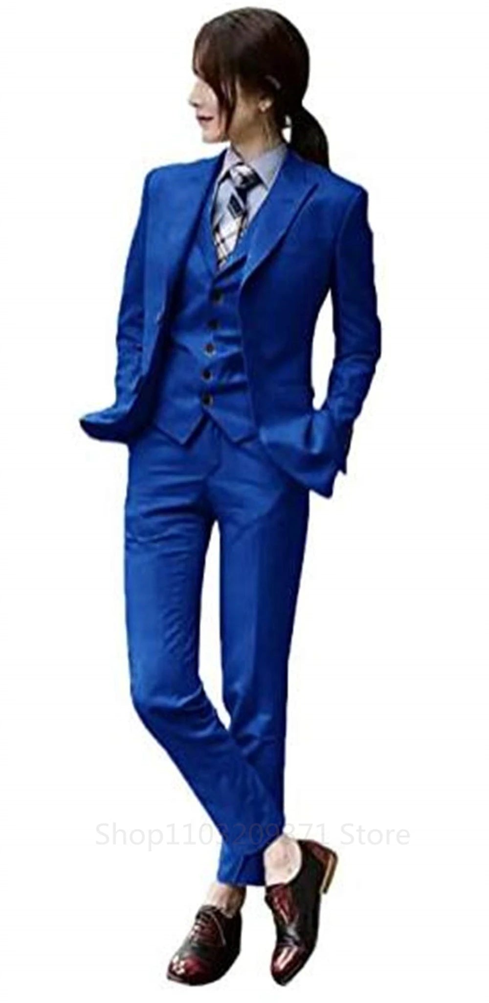 Königsblau 3 Stück Frauen Anzüge Mode Blazer Set Hochzeit Smoking Party tragen Business Casual Hosen anzüge formelle Frauen Anzüge Büro