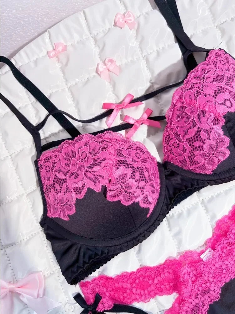MOYISU New Release Kontrast-BH-Set |   Zurückhaltendes und sexy Bralette aus französischer Spitze |   Akzentuiert kleine Brustkurven |   Atmungsaktive Dessous