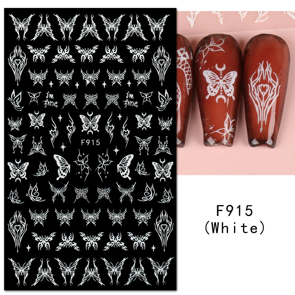 1PCS Schwarz Weiß Schmetterling Laser Nagel Aufkleber Y2K Nail art Dekoration Abstrakte Linien Bronzing Blumen Aufkleber Für Nägel