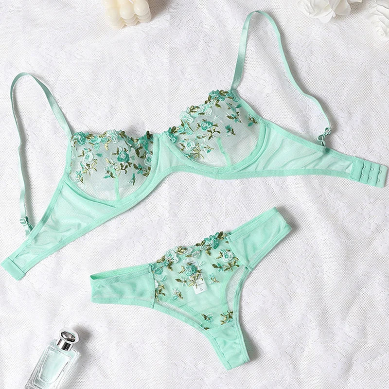Transparente Stickerei Neue Heilan Spitze Sexy Dessous Frauen Unterwäsche Fee Kurze Set Zarte Bh Kit Push-Up Erotische Breves Sets