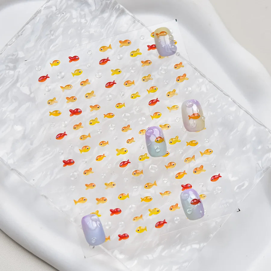 Bunte Blasen Laser Shattered Glass Effect Nail Art Aufkleber Regenbogen Bagful Goldfish 5D Aufkleber Selbstklebende Maniküre Sliders