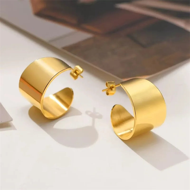 GANEMLY 316L Edelstahl Metall Goldfarben Creolen für Damen Neue Trendige Exquisite Wasserdichte Ohrschmuck Geschenk für Frauen