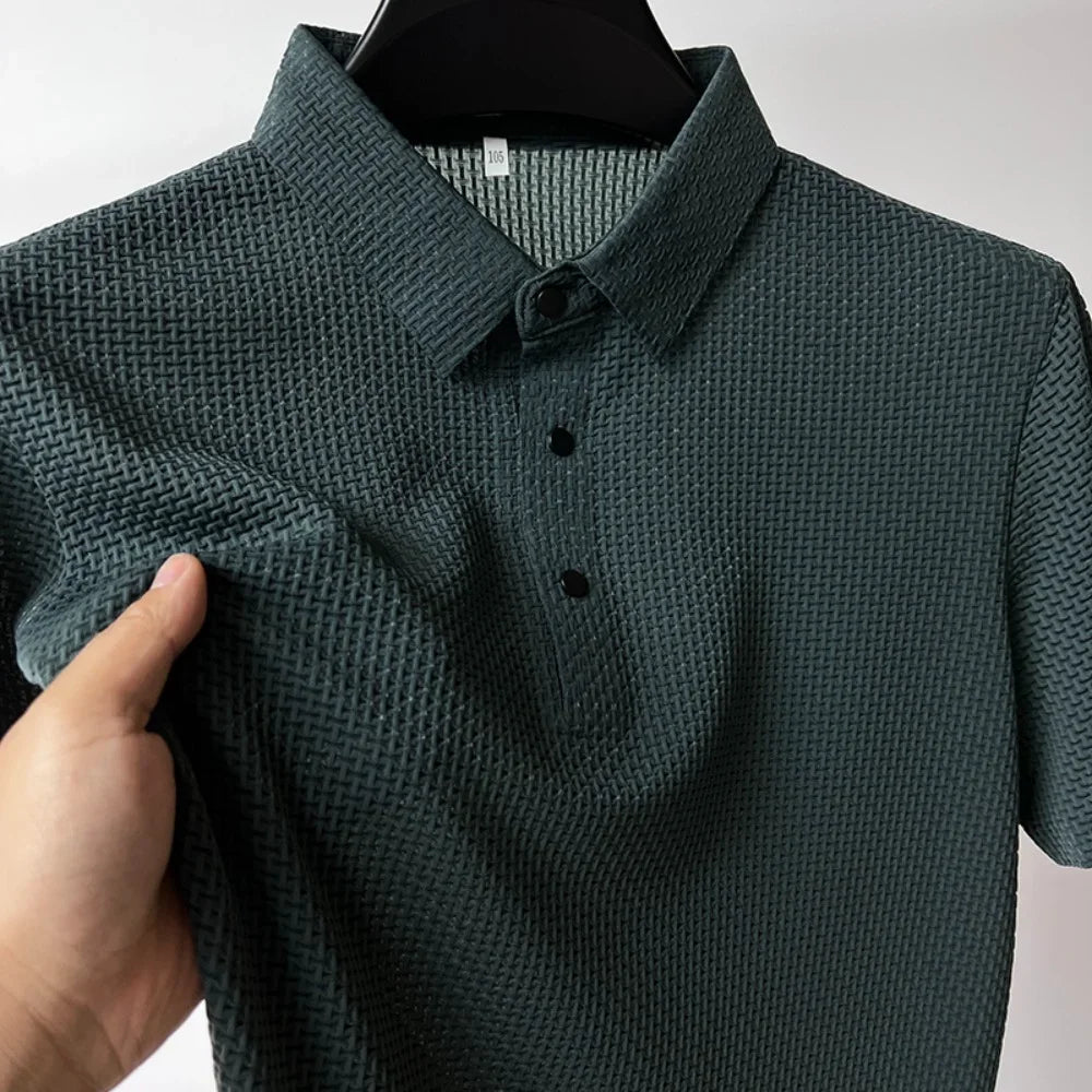 Sommer Neue männer Lop-up Hohl kurzarm Polo T-shirt Eis Seide Atmungsaktive Business-Mode T-Shirt männliche Marke Kleidung