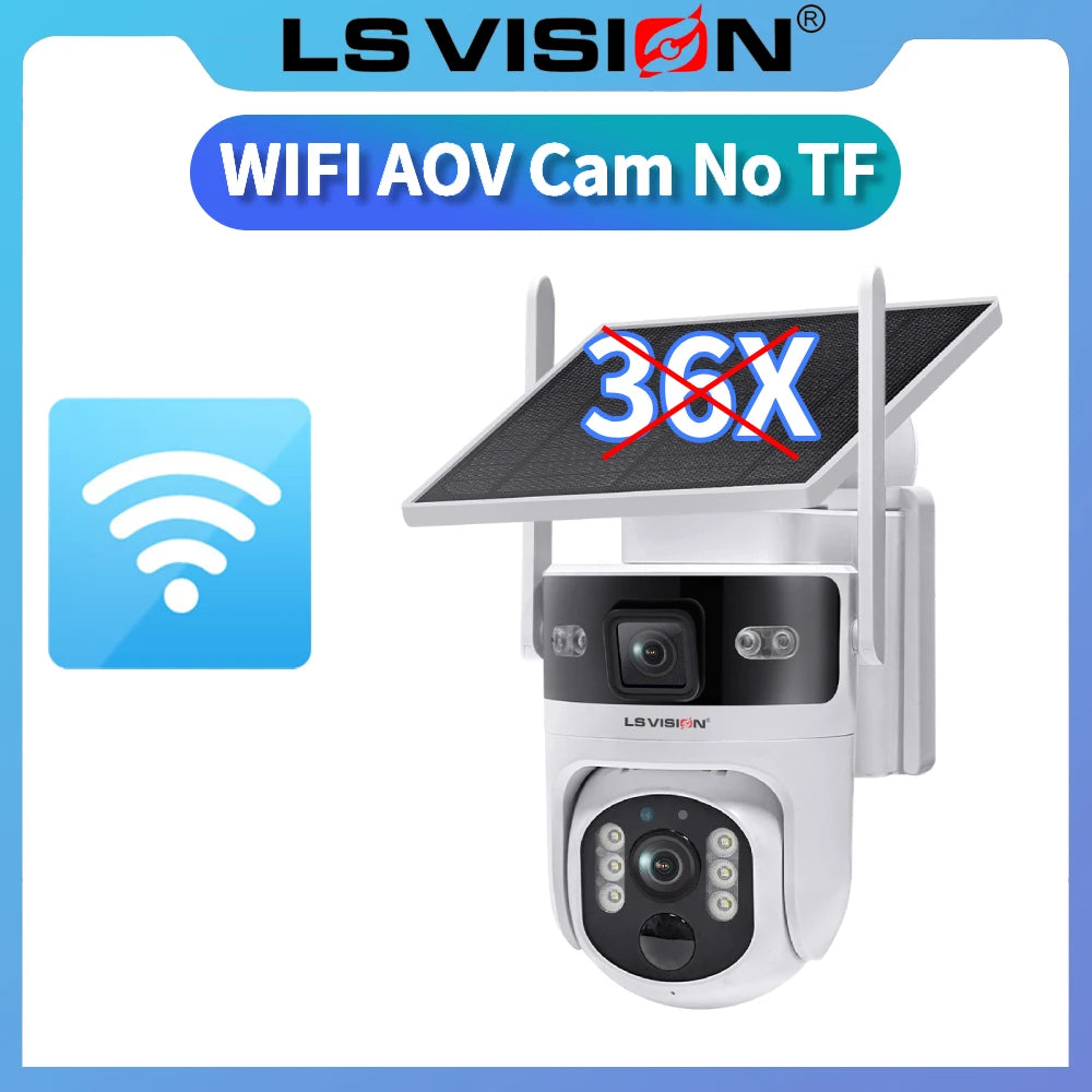 LS VISION 36X Optischer Zoom Außen-Solarkamera WiFi/4G 24/7 Videoaufzeichnung Doppelbildschirme AOV & PIR WLAN-Sicherheitskamera CCTV IP66