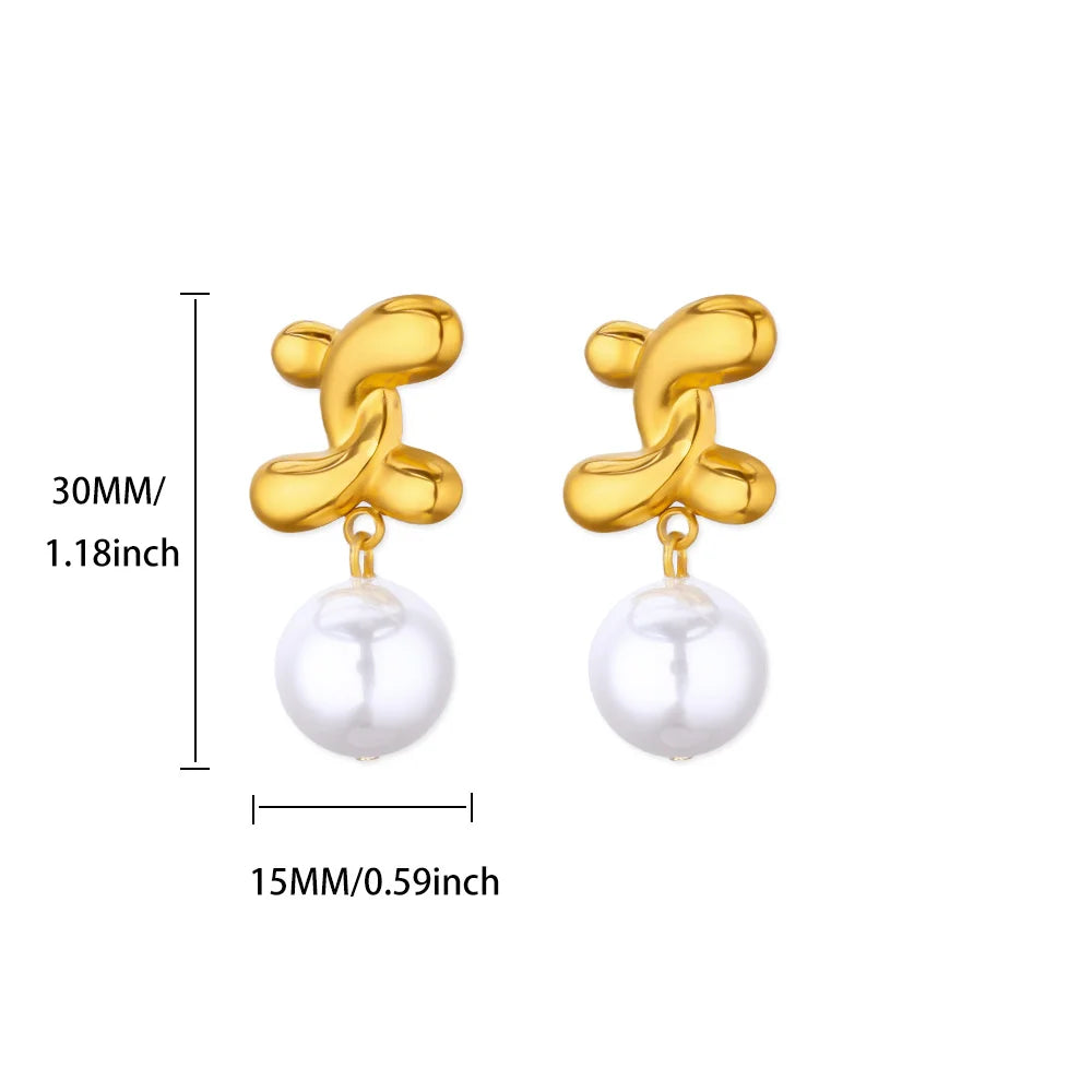 Elegante Imitation Perle Tropfen Ohrringe für Frauen Gold Farbe Edelstahl Herz Geometrische Durchbohrte Ohrringe Trendy Party Schmuck