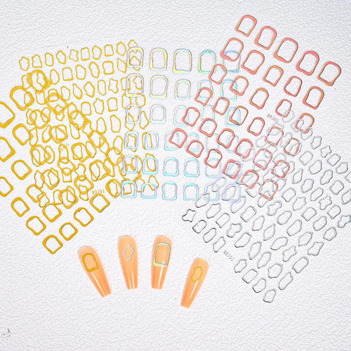 1Pc 3D Gold Hohl Unregelmäßige Geometrische Nagel Aufkleber Holo Metall Rahmen Gold/Silber Aufkleber Platz Selbst Klebe sliders Nagel Deco