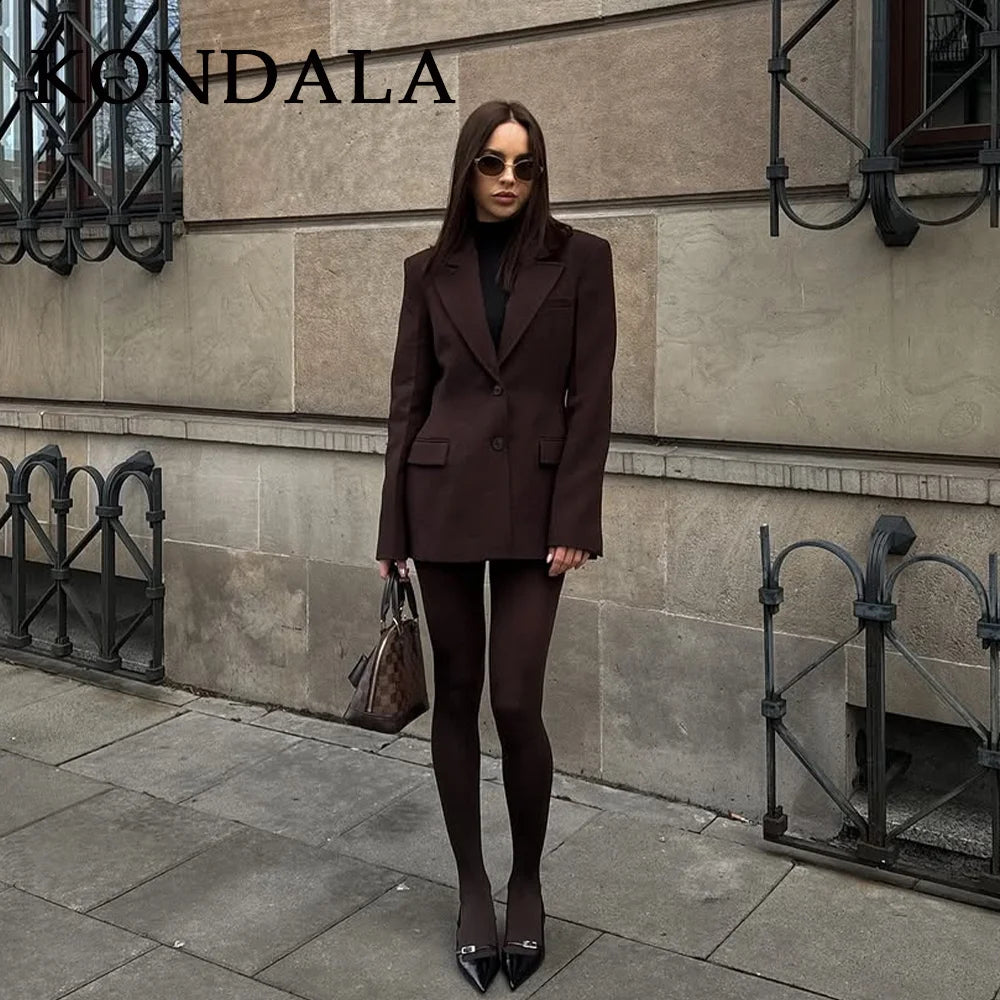 KONDALA 2026 Frühling Sommer Elegante Valentinstagsanzüge Modische Shrug-Jacken mit Taschen Elegante Reißverschlussröcke Schicke Baggy-Hosen