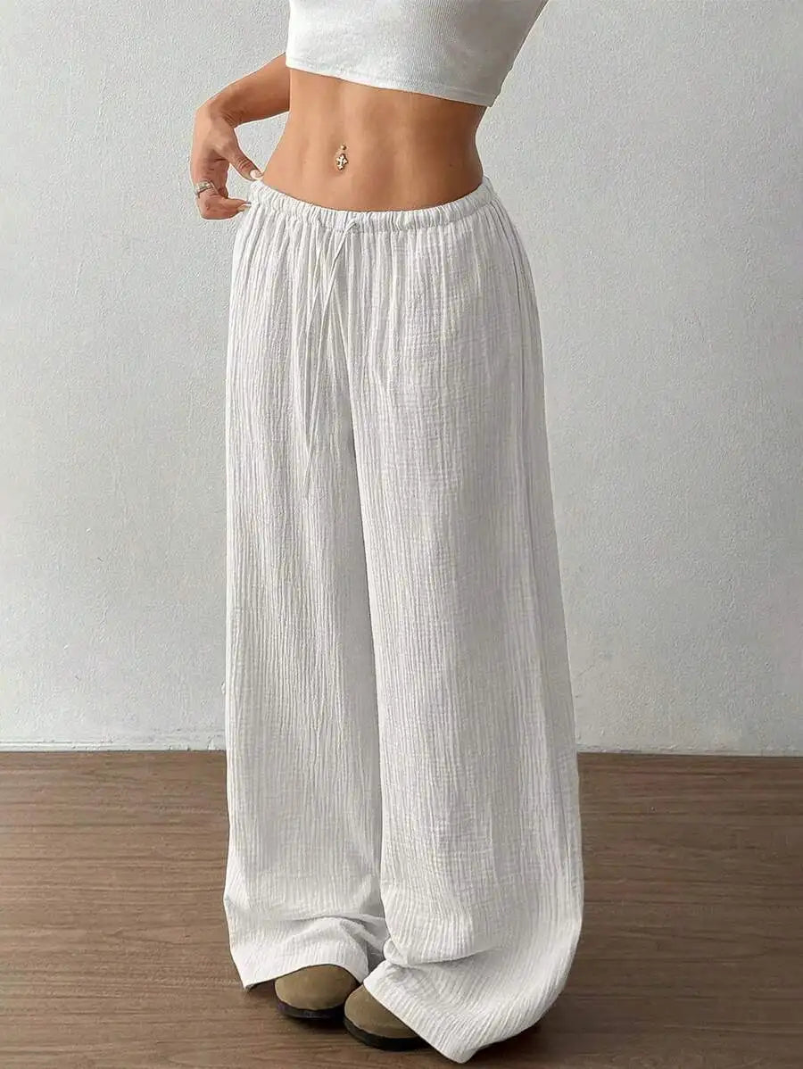 Einfarbige Damen-Freizeithose für Frühling/Herbst mit Kordelzug und geradem Bein, bequem, atmungsaktiv, für Lounge, elegante Reisen, Urlaub, Strand, Freizeithose