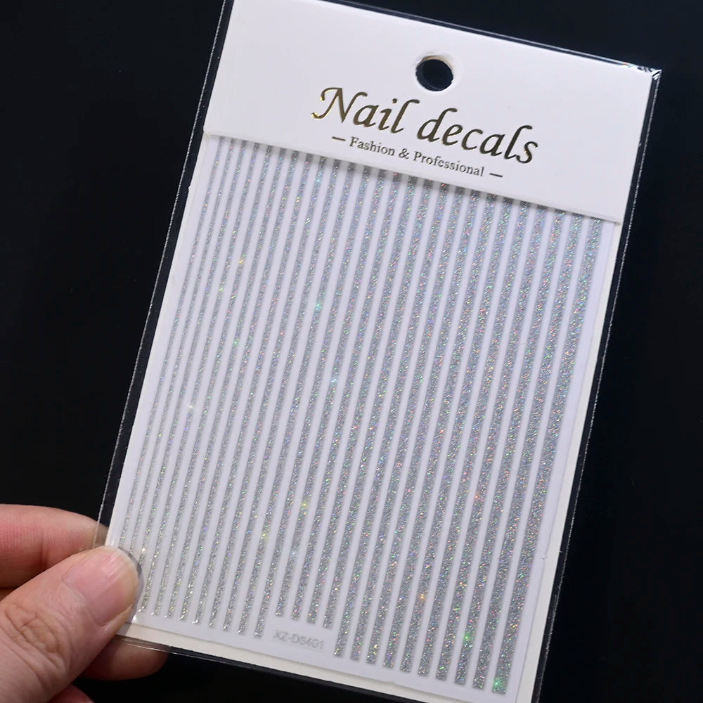 1/8 Stück 3D Glitter Line Stripe Nagelaufkleber Glänzendes Gold Silber Streifen Geometrie Selbstklebender Slider Glitzer French Line Nagelaufkleber