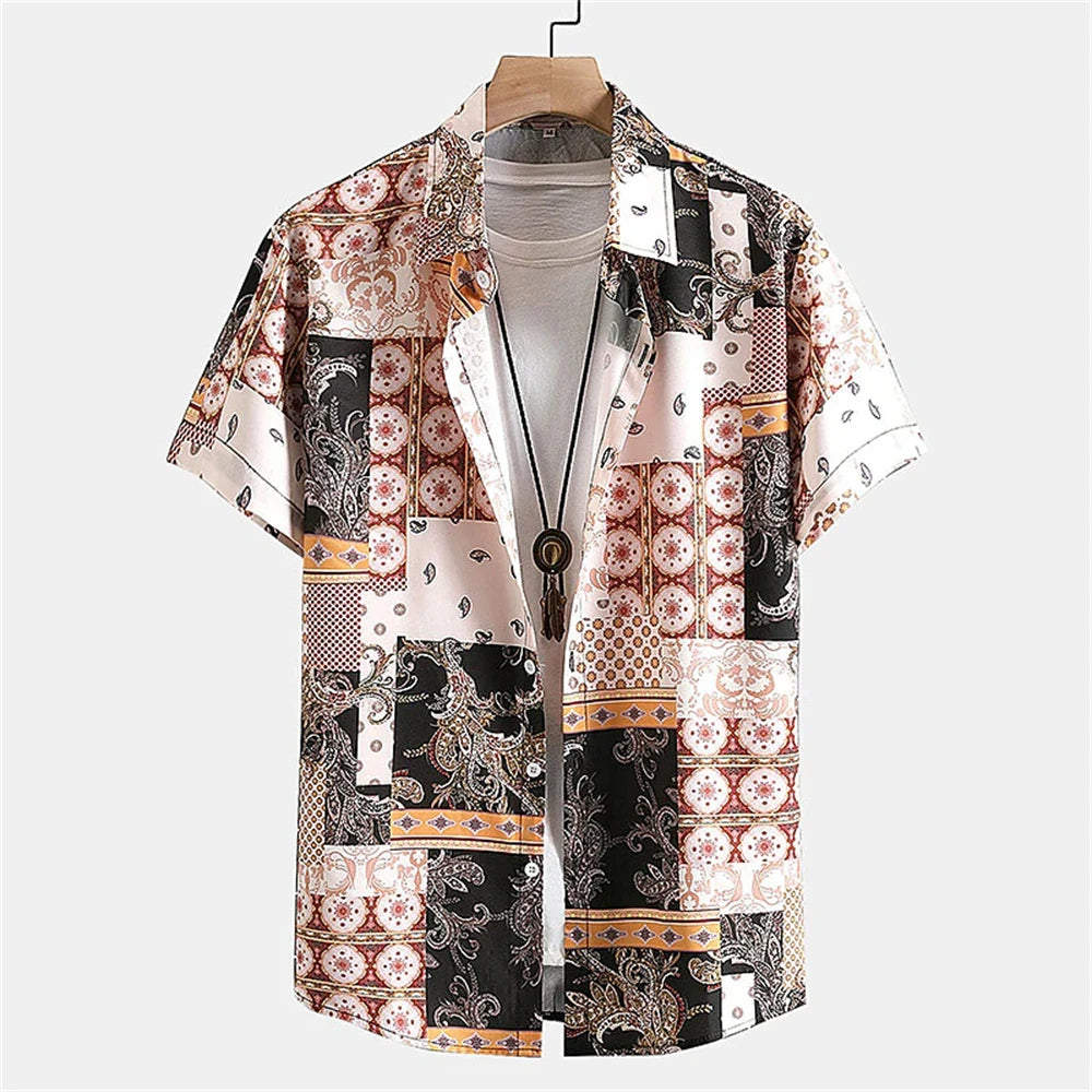 Hawaiihemd für Herren, Cashew-Blumendruck, kurzärmelig, Oberteil, Strandurlaub, lässige Herrenbekleidung, Vintage, lockeres, übergroßes Herrenhemd