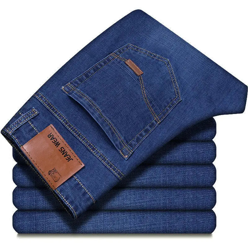 Wthinlee Neue Business-Herrenjeans Fleece Casual Gerade Geschnittene Stretch-Mode Klassische Blaue Schwarze Arbeits-Denim-Hosen Männerkleidung
