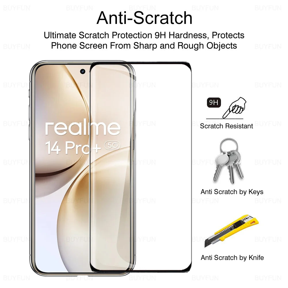 4-in-1-Vollabdeckung aus gehärtetem Glas für Realme 14 Pro Plus 9D gebogener Displayschutz Realme 14 Pro+ Realme 14Pro 14Pro 5G-Objektivfilm