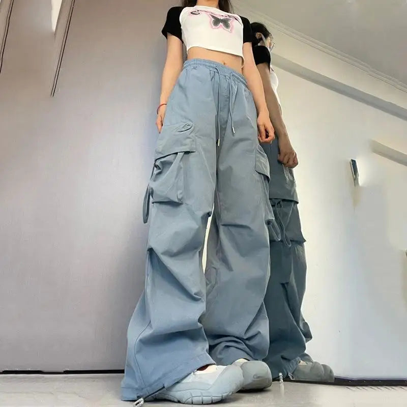 2025, neue Vintage Lose Breite Bein Hosen High Street Y2K Retro Hip Hop Solide Sweatpant Casual Frauen Cargo Pendeln Jogger Hosen