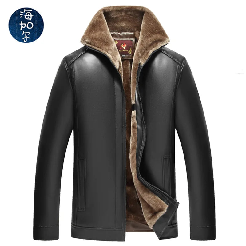 Verdickte Fleece Gefüttert Stehkragen Casual Leder Jacke männer PU Leder Pelz Integrierte Herbst Winter Neue Stil Modische