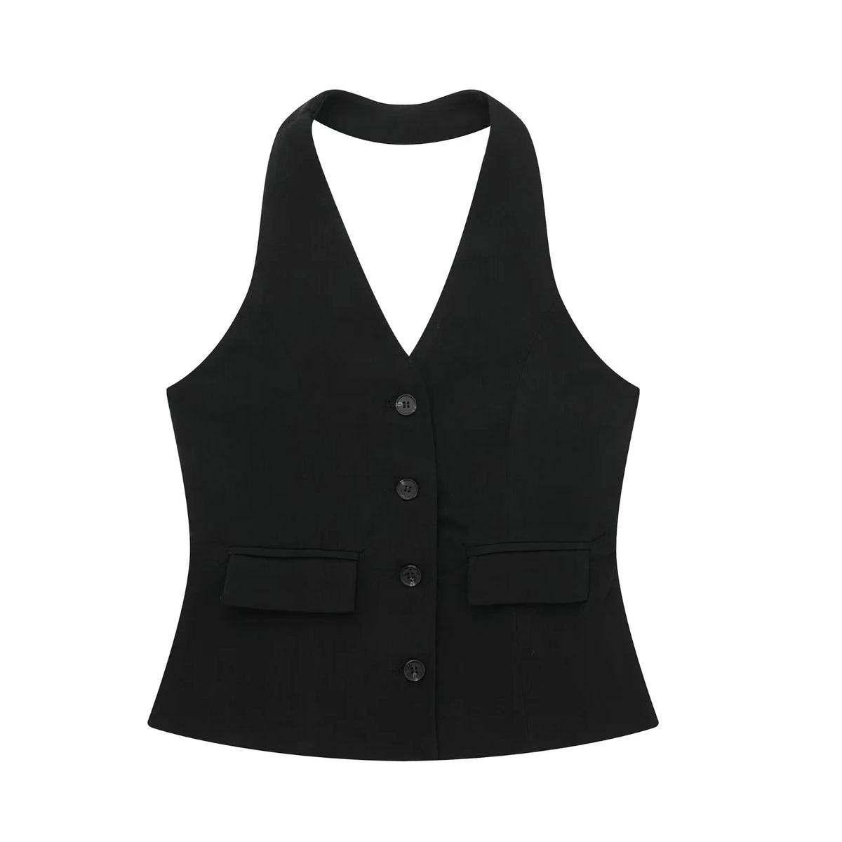 HH Hose-Sets für Damen, modisch, rückenfrei, Knopfleiste, Neckholder, bauchfreie Weste, Oberteil, gerade Hose, Hose, eleganter weißer Anzug, Streetwear
