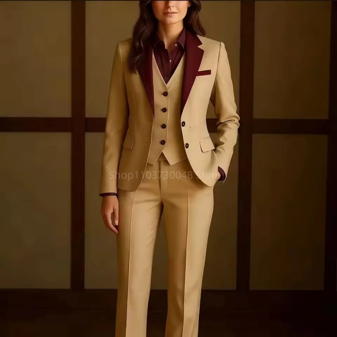 Modischer Einfarbiger Slim-Fit Damen-Businessanzug 3-Teiliges Set mit Blazer Weste Hose für Büro Arbeit Formelle Hochzeit Hosenanzug Outfit