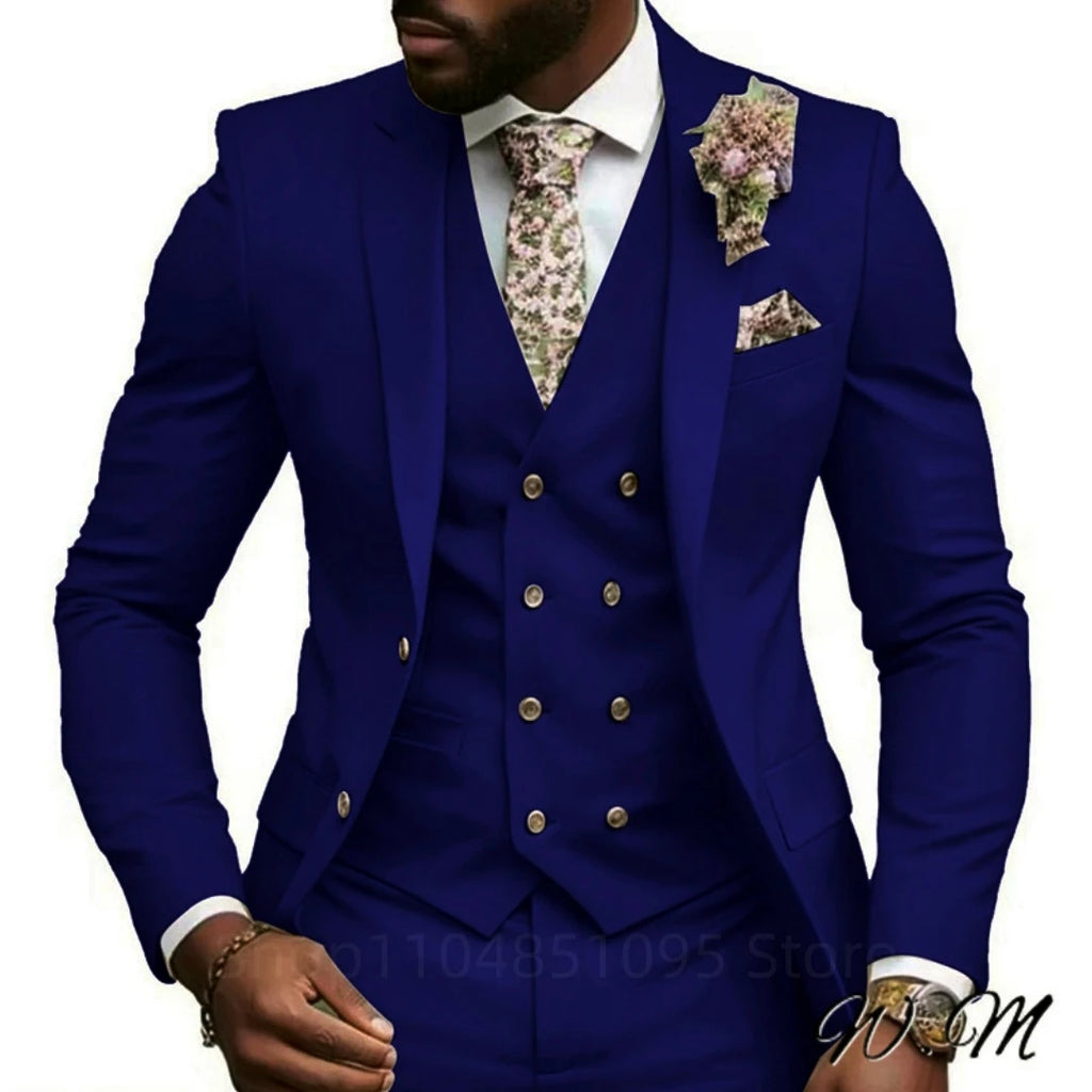Hochwertige Grüne Business-Anzüge für Herren Slim Fit Elegante Hochzeitskleidung 3-Teilig Zweiknopf-Jacke Weste Hose Party-Sets