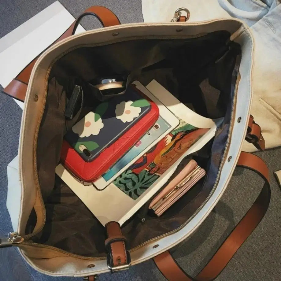 1 Stück Neue koreanische Edition INS Hochkapazitäts Leinwand Tote Tasche Gelegenheits Student eine Schulter Crossbody Handtasche