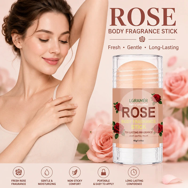 Rosen-Duft Deodorant Stick 72H Langanhaltender Duft Natürliche Pflanzenformel Glatter Nicht-Klebriger Geruchskontrollierender Körperbalsam für Täglichen Gebrauch