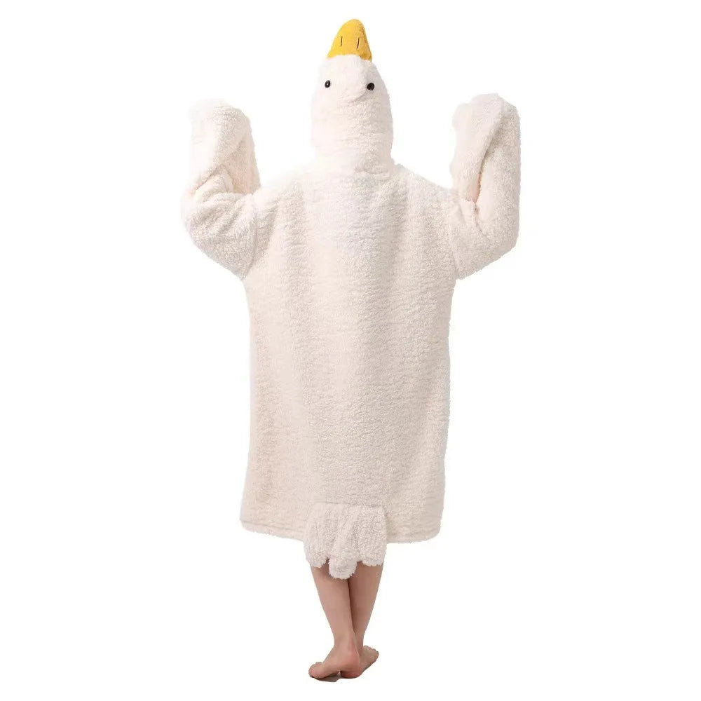 Cartoon Große Gans Robe Korallen Fleece Mit Kapuze Pyjama Lustige Ente Cosplay Paar Nachthemd Plüsch Nachtwäsche Hause Kleidung