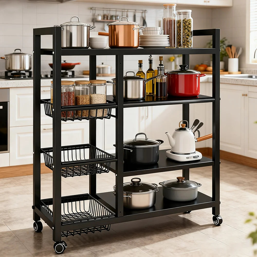 92*32*108cm Küchen-Aufbewahrungsregal mit Rollen Mehrstöckiges Lagerregal Mikrowellen- und Herdregal für Zuhause
