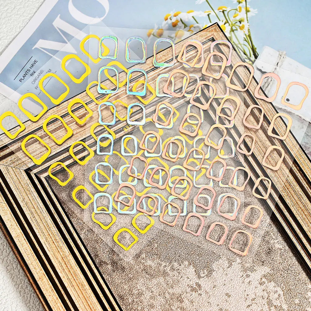 1Pc 3D Gold Hohl Unregelmäßige Geometrische Nagel Aufkleber Holo Metall Rahmen Gold/Silber Aufkleber Platz Selbst Klebe sliders Nagel Deco