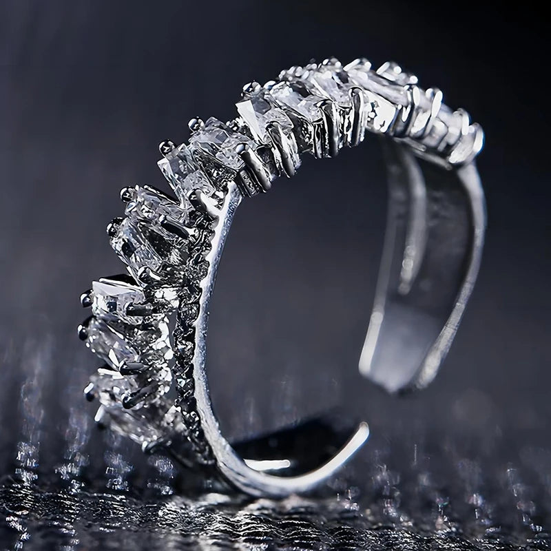 Luxus Zirkon Shiny Chic Resizable Doppel Student Öffnung Ringe für Frau Silber Farbe Gothic Finger Schmuck Hochzeit Party