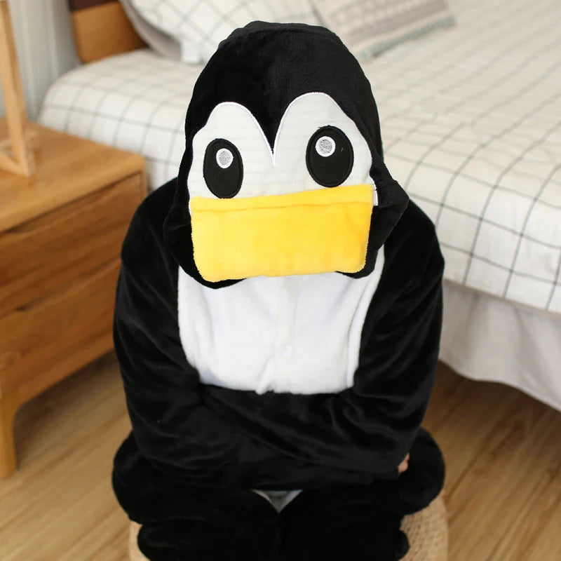 Frauen Cartoon Onesies Tier Pyjamas Kigurumi Schwarz Pinguin Onesie Für Erwachsene Langarm Pyjamas Halloween Cosplay Kostüme