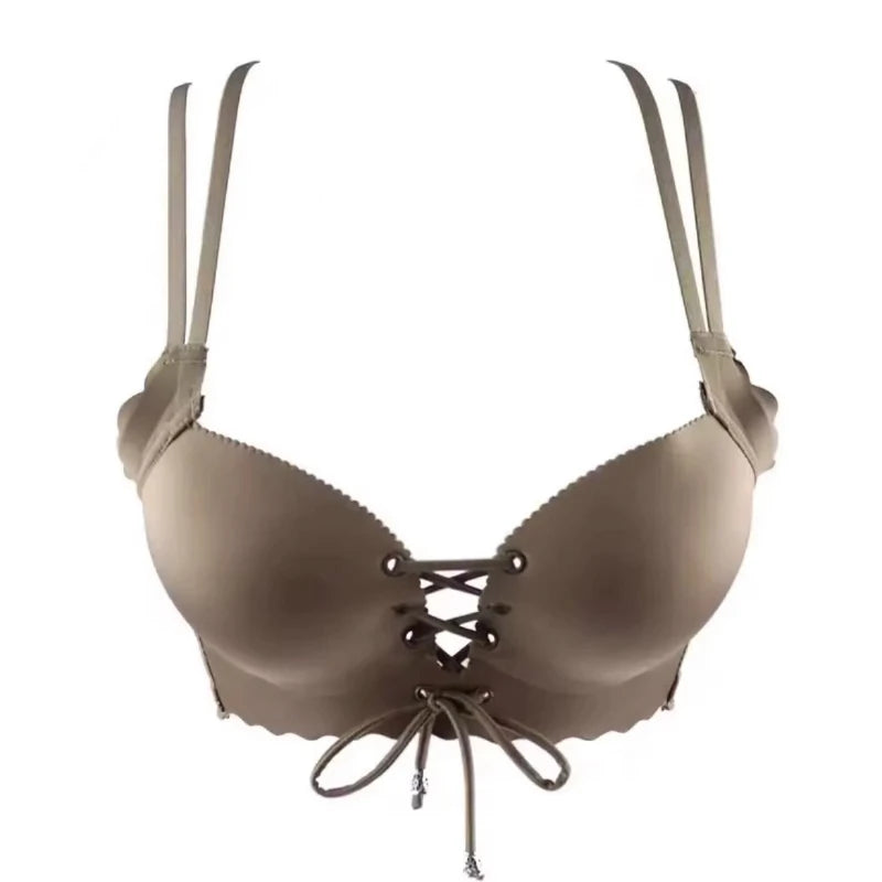 Sexy, verdicktes Push-up-BH-Set für Damen, kabelloser Komfort-BH mit verstellbarem Kordelzug, gepolsterte Bralette, schöner Rücken, elegante Dessous