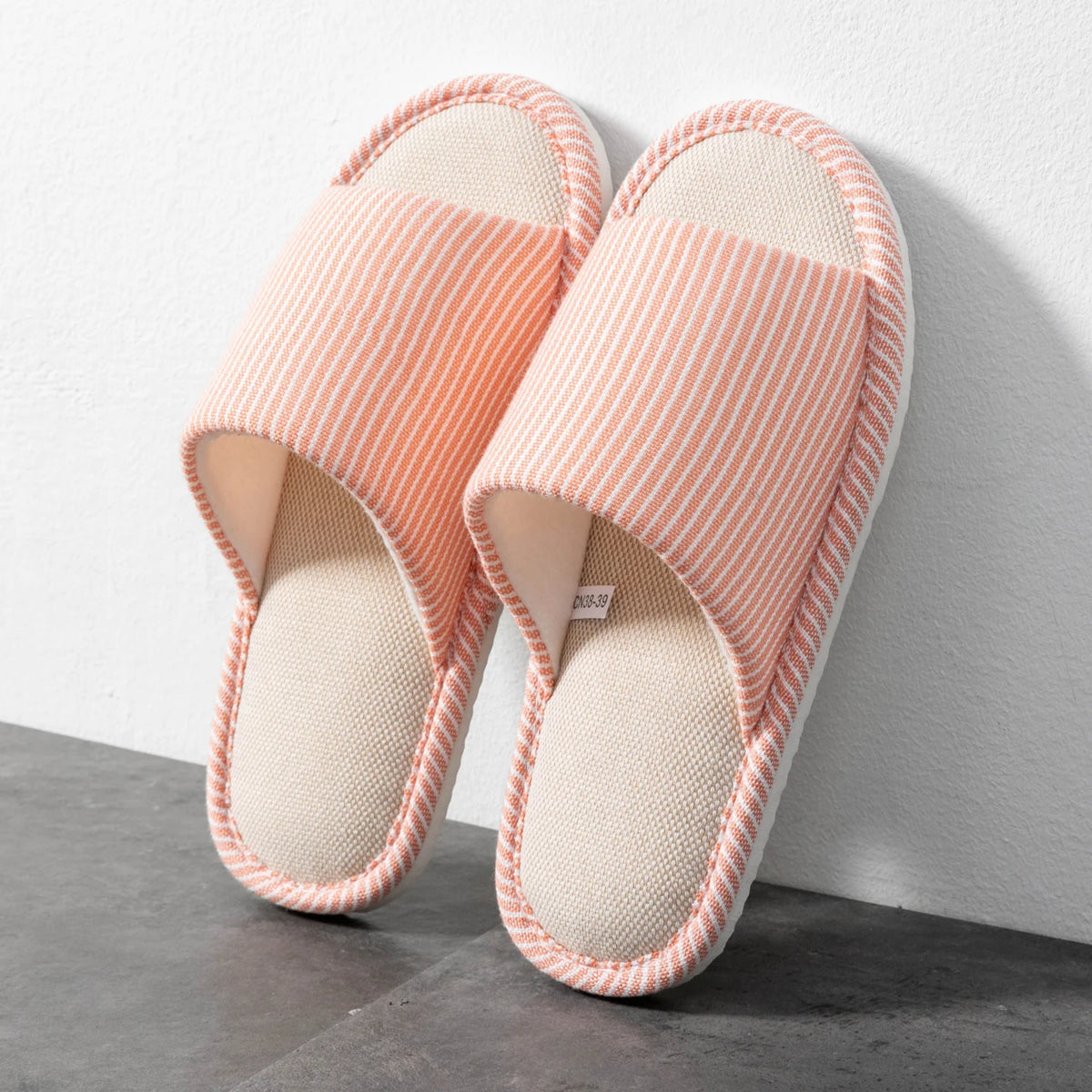 Herren Rutschfeste Leinen-Hausschuhe für Frühling und Sommer, Atmungsaktive Innenraumschuhe mit Offener Zehenpartie und Rutschfestem Streifendesign