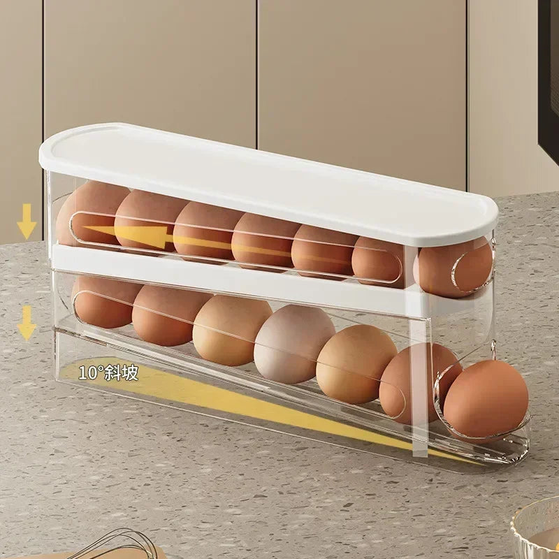 Doppelschicht Kühlschrank Ei Aufbewahrungsbox Automatische Rollende Eier Halter Rack Leiter Stil Kühlschrank Eier Spender Ei Organizer Halter