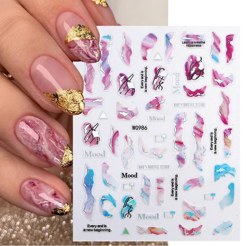 1PCS Schwarz Weiß Schmetterling Laser Nagel Aufkleber Y2K Nail art Dekoration Abstrakte Linien Bronzing Blumen Aufkleber Für Nägel