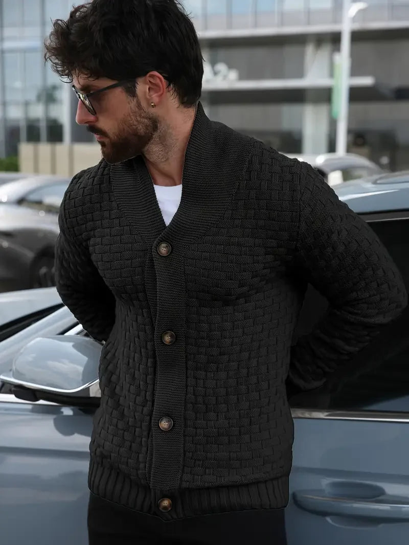 Herren-Strickjacke für Herbst und Winter, warm gestrickt, vorne offen, langärmelig, V-Ausschnitt, Pullover in einfarbiger Farbe für Herren