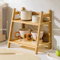 2-lagiges Gewürz-Caddy-Regal aus Bambus für die Küche, Aufbewahrungsregal für den Schreibtisch, Schrank-Organizer, Präsentationsständer, Kaffeebar, Theke, Getränkehalter